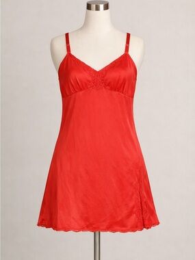 Vintage Sears Fashion Place Red Nylon Full Slip Lace Trim Canada Size 38